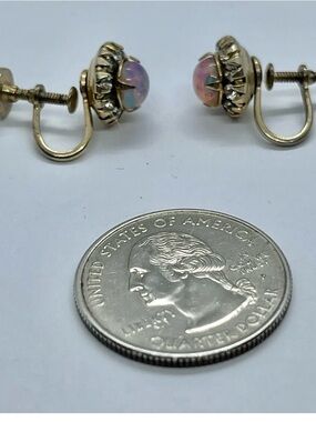 Gold-Tone Pink Opal Clip-On Earrings by